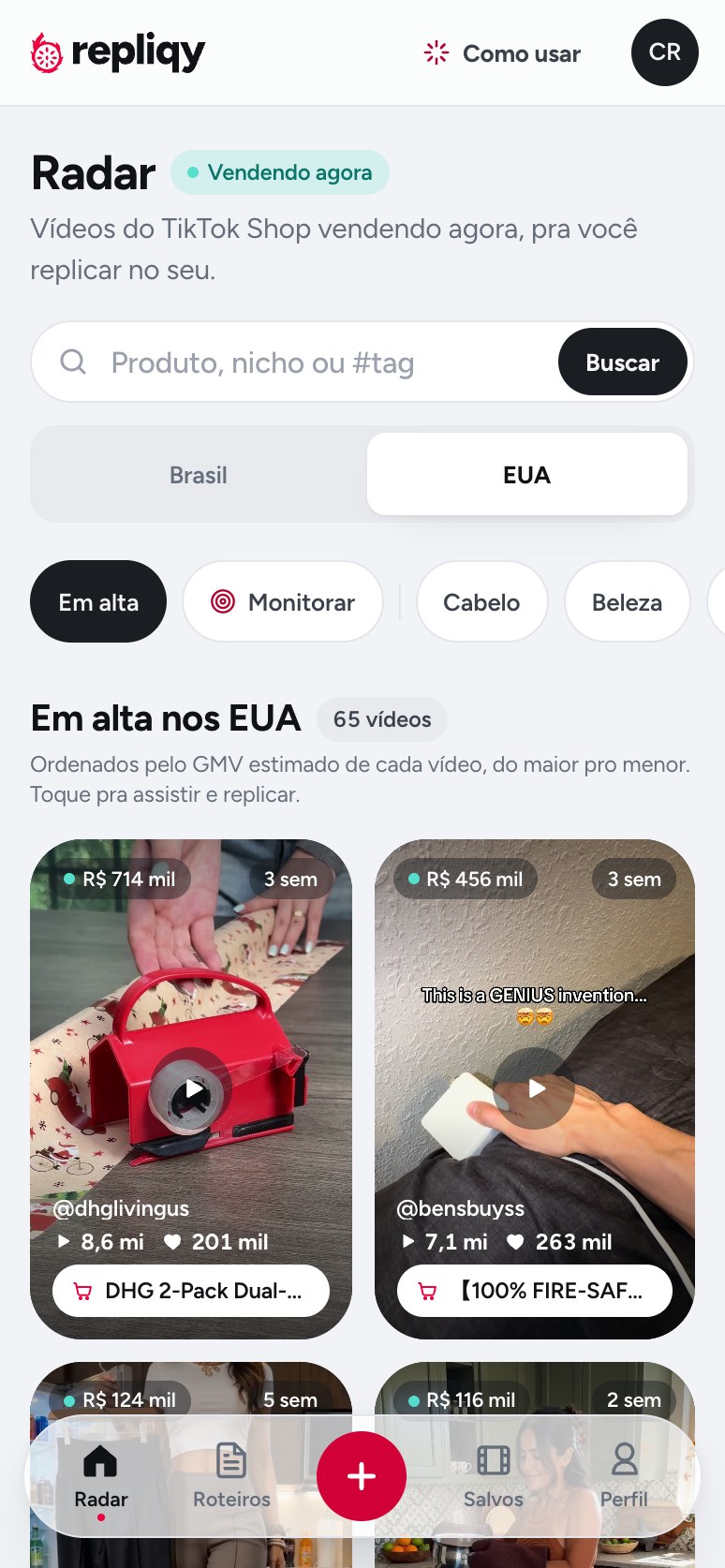 Tela do app: Veja o que explode nos EUA antes de chegar aqui